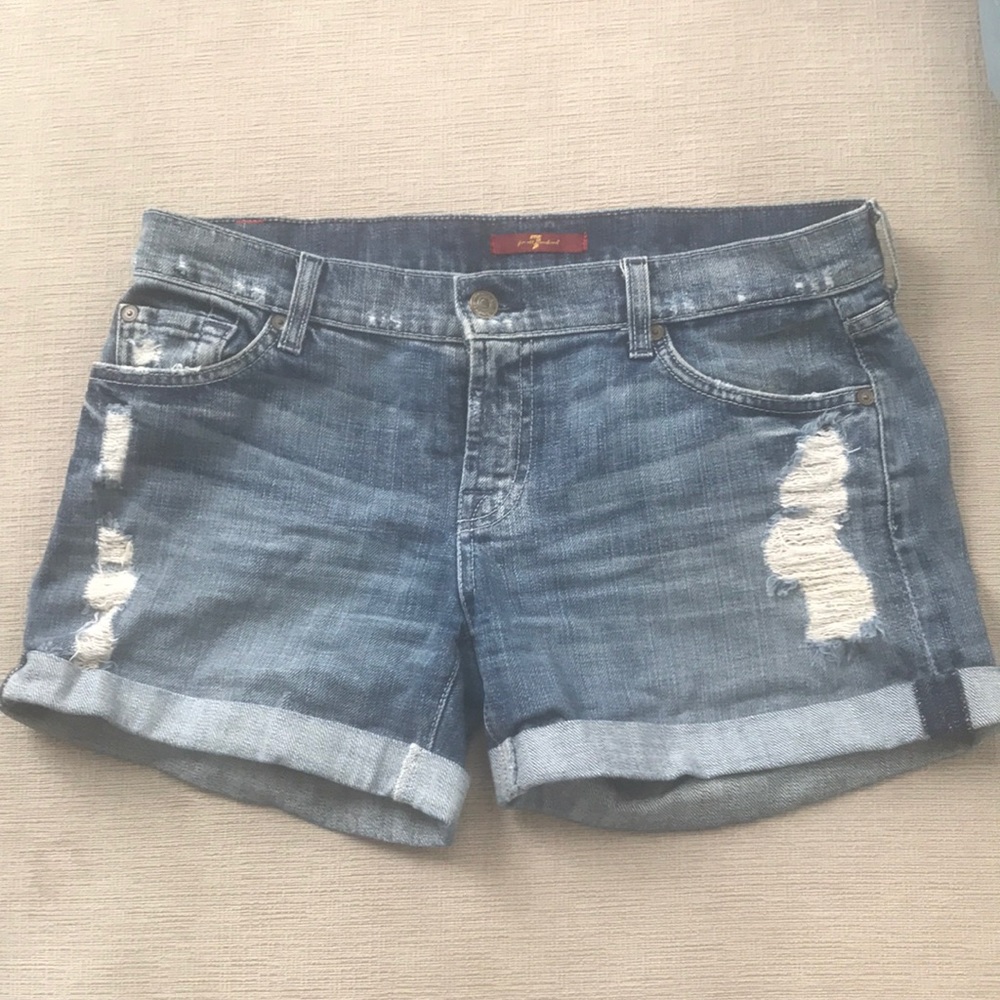 7 FOR ALL MANKIND ROLLED DENIM SHORTS SZ 27